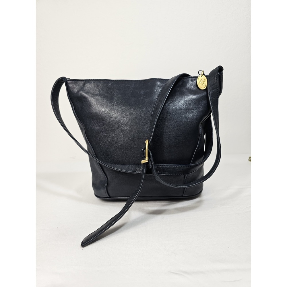 VTG 1990's Charter Club Blue Leather Shoulder Bag - EUC - Lt Fade on zipper ONLY